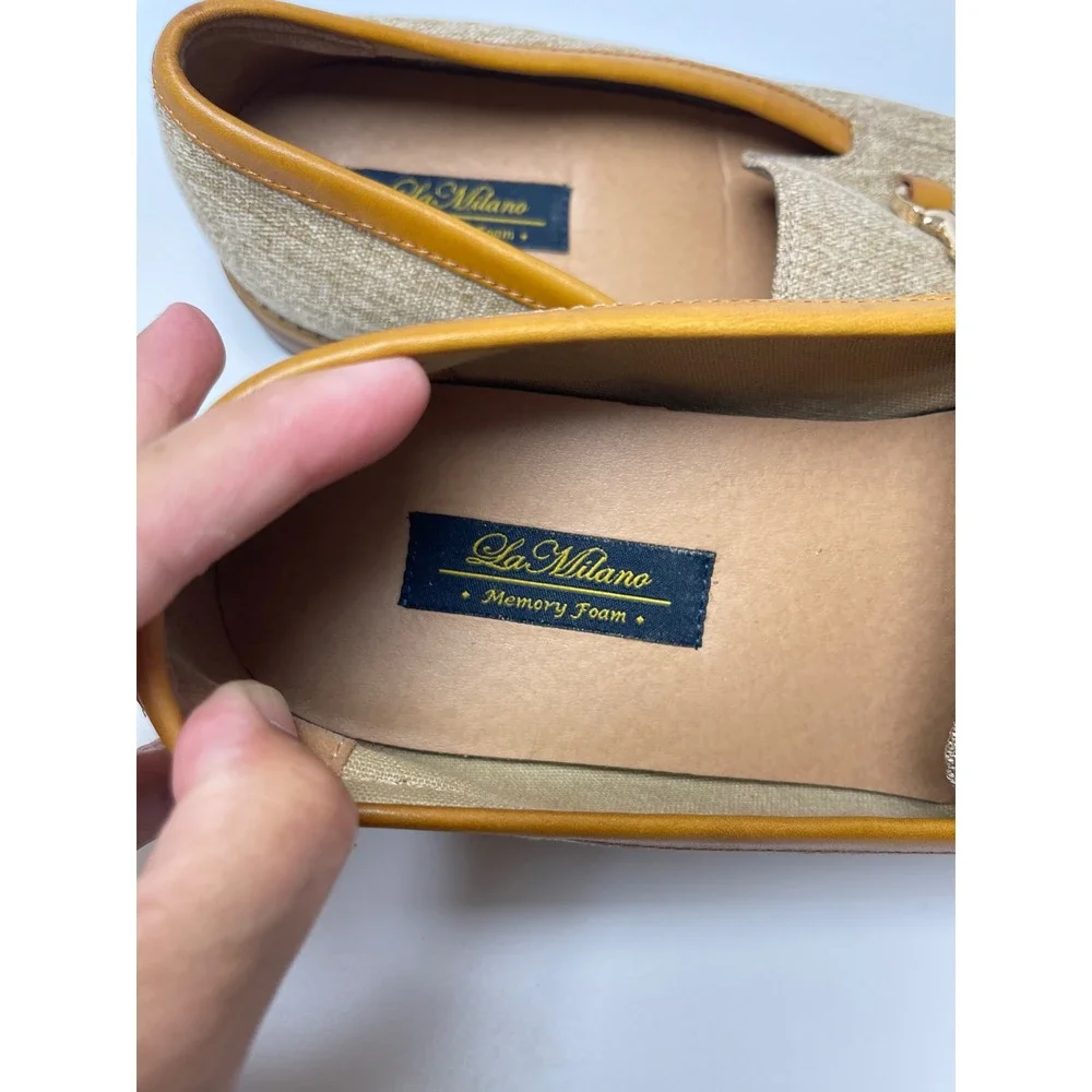 La Milano Mens Bit Loafers Beige Lenox Tan Leather Trim Memory Foam Size 13